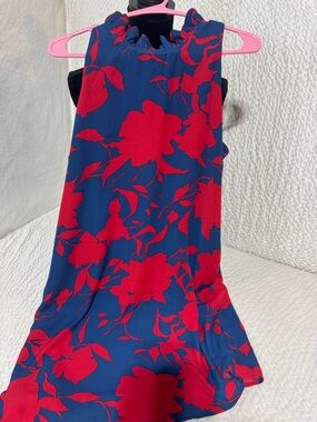 Gibson Navy Blue Midi Dress with Red Floral Print